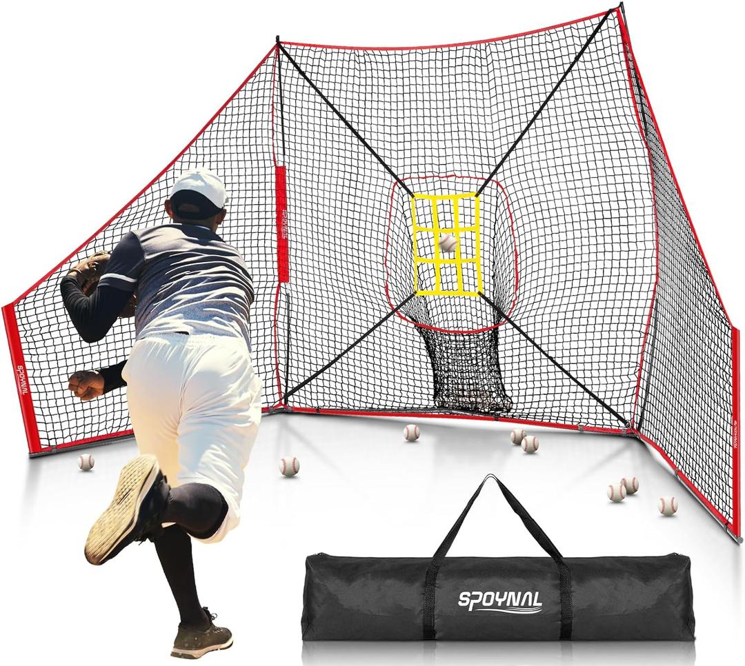 12x7 FT Baseball Net, Baseball & Softball Training Net with Barrier Side Nets - Pitching Net with Large Ball Collection System, Batting Practice Backstop, Baseball Training Equipment with Carry Bag