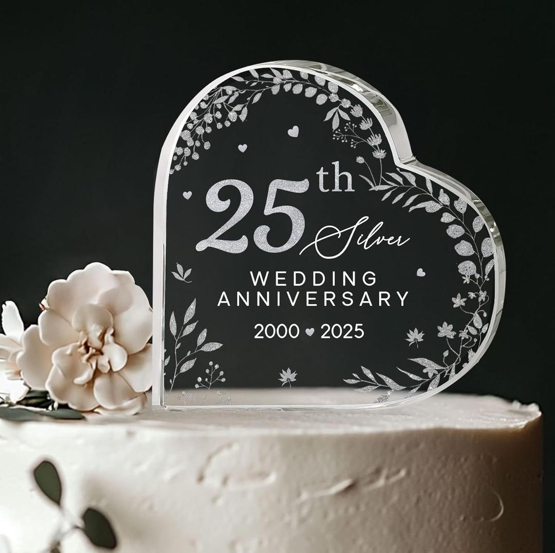 25th Wedding Anniversary Acrylic Cake Topper, 25 th Anniversary Decorations, 25 Wedding Topper, 25 Years Of Married Gifts (25th Anniversary Cake Topper)