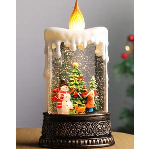 Snowman Christmas Snow Globe Lantern, Lighted Christmas Decorations for Home Candle Shaped Snow Lantern with Music Timer Glittering, Home Decor Festival Gife, USB & Battery Operated