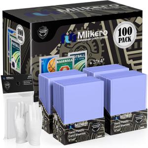 200 Card Sleeves Top Loaders for Cards, 3"X4" Toploaders for Cards, Premium Baseball Card Protectors Hard Plastic for Sports and Game Cards (100 Top Loaders + 100 Clear Sleeves)