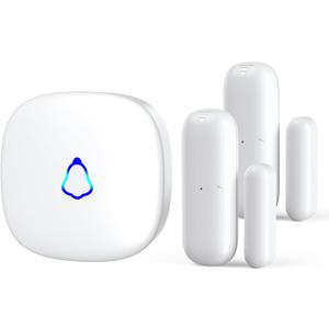 Door Alarms When Opened, METAK Wireless Door Sensor with 500Ft Wider Range LED Indicator, Personalized Door Chime Offers 58 Chimes 5 Volume Levels for Home Store Office, 2 Sensors+1 Receiver (White)