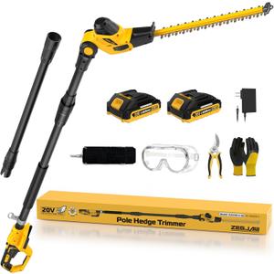 ZEGJAW 18-Inch 20V Pole Hedge Trimmer Cordless, 16-Feet Max Reach Power Hedge Trimmer with Extension Pole, Multi-Angle, for Shrubs Pruning Bush Trimmer with 2 Packs 2.0Ah Batteries & Charger