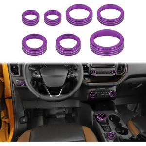 JWWY Air Conditioner Headlight Switch Knob 4WD Wheel Drive Trailer Gear Shift Switch Knob Cover for 2021-2025+ Ford Bronco Sport Accessories Aluminum Alloy 7PCS PurpleDon't fit Bronco
