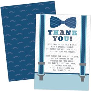 Your Main Event Prints Little Man Boy Baby Shower Thank You Cards - Bow Tie and Mustaches - 20 Count Including Envelopes