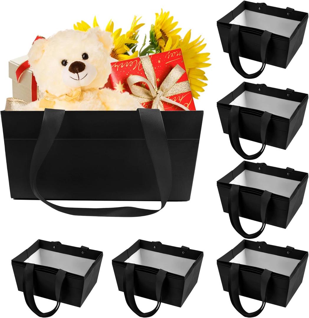 Orchidleaf 24 Pcs Basket for Gifts Empty DIY Bulk Empty Gift Basket 6.5 x 9.8 Inch Kraft Empty Gifts Baskets to Fill with Handles for Party, Weddings, Thanksgiving, Graduation Season (Black)