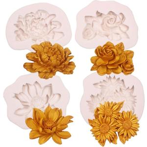 Rose Sunflowers Silicone Molds, 3D Peony Flower Fondant Molds for Cake Decoration, Soap Candle Making, Clay Polymer, Aromatherapy Set of 4