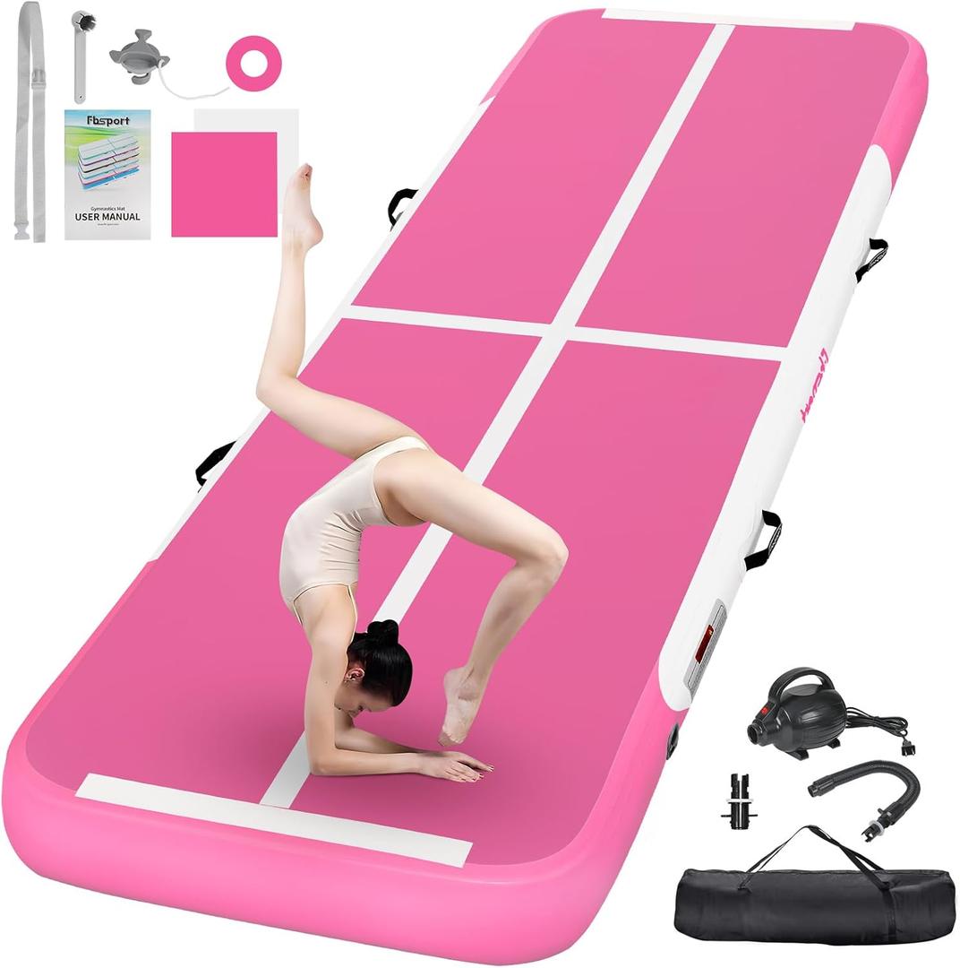 FBSPORT Inflatable Air Gymnastics Mat Training Mats 4/8 inches Thickness Gymnastics Tracks for Home Use/Training/Cheerleading/Yoga/Water with Pump (6.6ft*3.3ft*4in(2*1*0.1m))