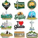 Konohan 12 Pcs Seattle Magnets for Refrigerator Metal Washington Fridge Magnet Magnetic Seattle Souvenirs Gifts USA State Magnetic Us City Refrigerator Stickers, Space Needle