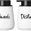 LEETOYI Farmhouse Ceramic Hands and Disher Dispenser Set with Pump 14oz for Bathroom, White