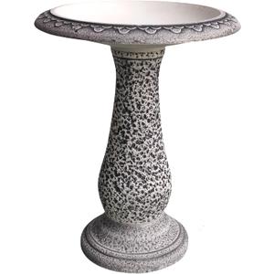 Bird Bath for Outside 23 Inch Speckled White - Stone-Resin Composite Pedestal Birdbath Bowl - Decorative Standing Outdoor Garden Decor for Front Porch Patio Yard Backyard Lawn Ornament