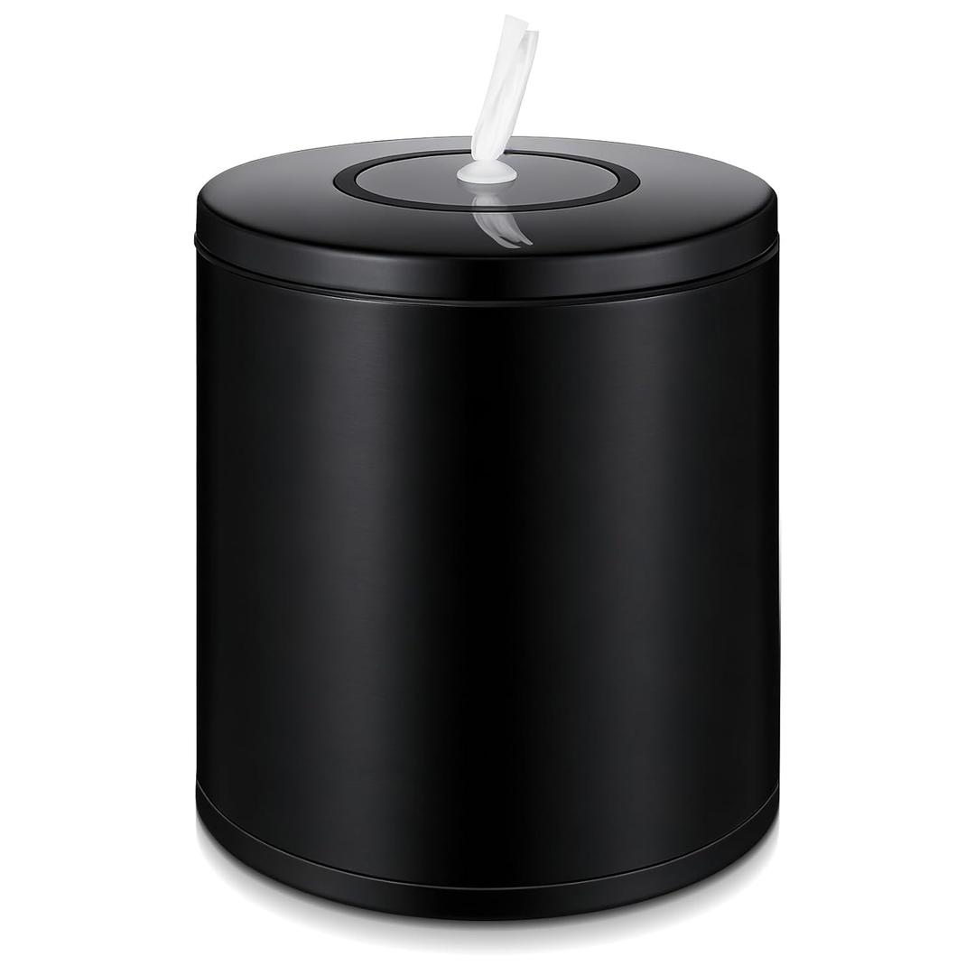 Tandefio Stainless Steel Countertop Wipe Dispenser Fits Wipes on Rolls 10 x 11.5 Inch Round Tissue Holder Refillable Tabletop Cylinder Container for Fitness Clubs Gym Schools Daycares (Black)