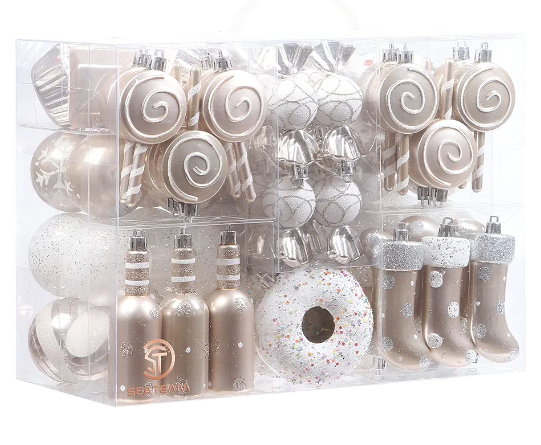 Sea Team 80Pack Assorted Shatterproof Christmas Ball Ornaments Set Decorative Baubles Pendants with Reusable Handheld Gift Package for Xmas Tree (Rose Gold)