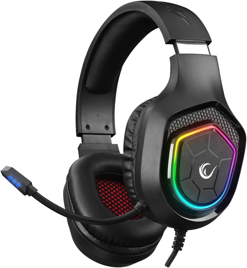 Rampage RM-K90 Wired Gaming Headset with Microphone  RGB Headphones with Mic, 50mm Drivers, Noise-Canceling for PC, PS4, PS5 & Laptop Gaming (Black)