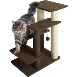 4-Step Pet Steps for Cats/Dogs, Cat Stairs with Sisal Scratching Post, Cat Steps for Older Cats with Enlarge Perch, Pet Stairs for High Bed and Couch, Brown