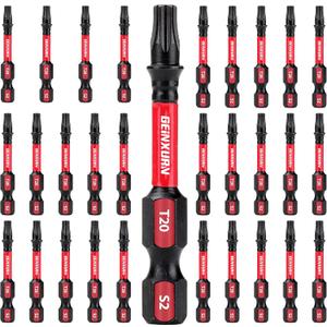 30 Pieces T20 2 In. Impact Tough Magnetic #20 Torx Head Power Bits, S2 Alloy Steel T20 Screwdriver Bits Set
