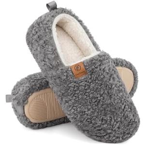 EverFoams Women’s Soft Curly Full Slippers Memory Foam Lightweight House Shoes Cozy Loafer with Polar Fleece Lining 9-10