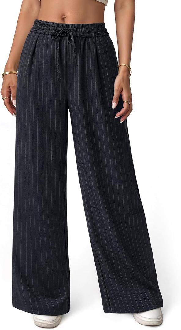 NIMIN Women's Pull On Wide Leg Pants - Drawstring Trousers for Work & Business Casual Comfort (Black, S)