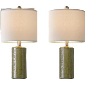 20.25 Inch Modern Ceramic Table Lamp Set of Two with Linen Lampshade for Living Room Bedroom Study Office (Green)