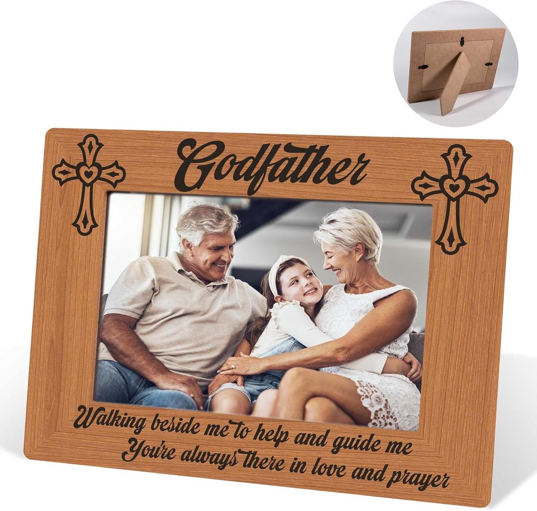 Godfather Picture Frame, 6x8 Wood Picture Frame Fits a 4 x 6 Inch Photo, Baptism Picture Frame, Cross Decor, Table Decor, Godparents Appreciation Gift, Baptism Gifts, Godfather Gifts From Godchild,03