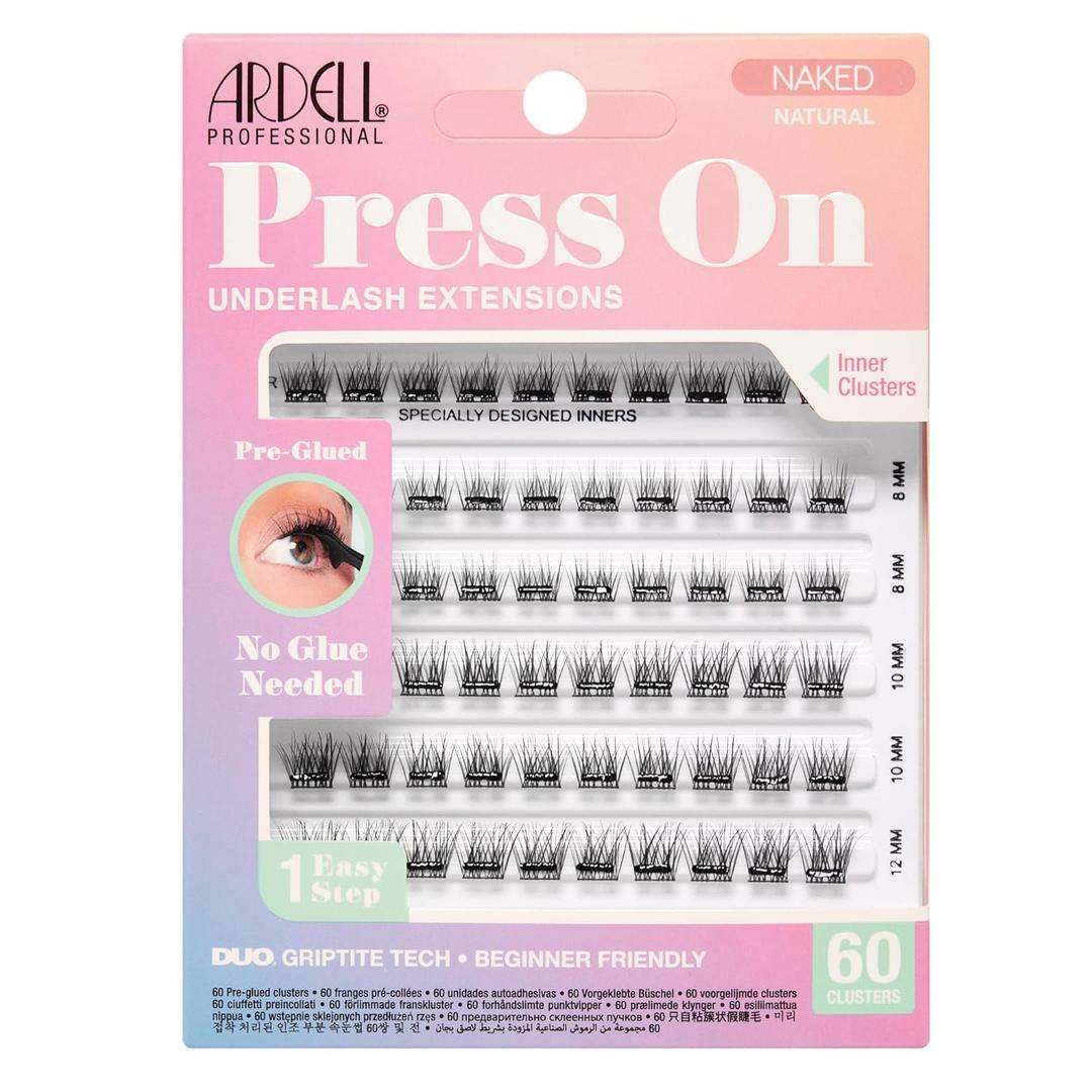 Ardell Press On Lashes Naked Natural  Pre Glued Lash Clusters for All-Day Wear, No Glue Needed, 60 Clusters