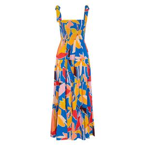 Prinbara Women's Summer Midi Dresses Sleeveless Square Neck Sundress 2026 Flowy A Line Boho Spring Wedding Guest Party Dress Blue Yellow Floral Large