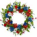 J'FLORU 4th of July Wreath 22 Inch Independence Day Wreath Red White Blue Patriotic Wreaths for Front Door with Red White Blue Daisies for July Fourth Memorial Day Flay Day Decor