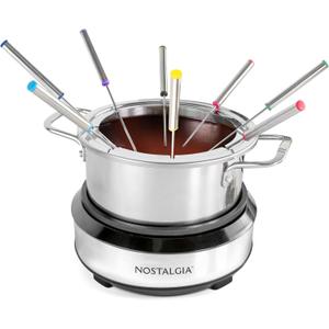 Nostalgia 8-Cup Electric Fondue Pot Set for Cheese & Chocolate - 8 Color-Coded Forks, Temperature Control - Kitchen Gadgets and Appliances for Hors d'Oeuvres and More - Stainless Steel