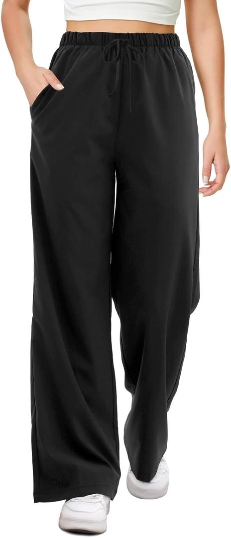 keriffe Women's Wide Leg Casual Palazzo Pants High Waist Summer Flowy Beach Pants Dress Trousers with Pocekts (Black, XL)