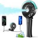 6000mAh Portable Handheld Misting Fan as Backup Power, 50ml XL Water Tank, 20H Runtime 3 Speeds, 180 Foldable Rechargeable Mist Fan for Travel, Outdoors, Makeup - Black
