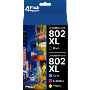 Remanufactured 802XL Ink Cartridges High Capacity for 802 Ink Cartridges Combo Pack 802 XL T802 T802XL Use with Workforce Pro WF-4740 WF-4730 WF-4720 WF-4734 EC-4020 EC-4030 (4 Pack, BCMY)