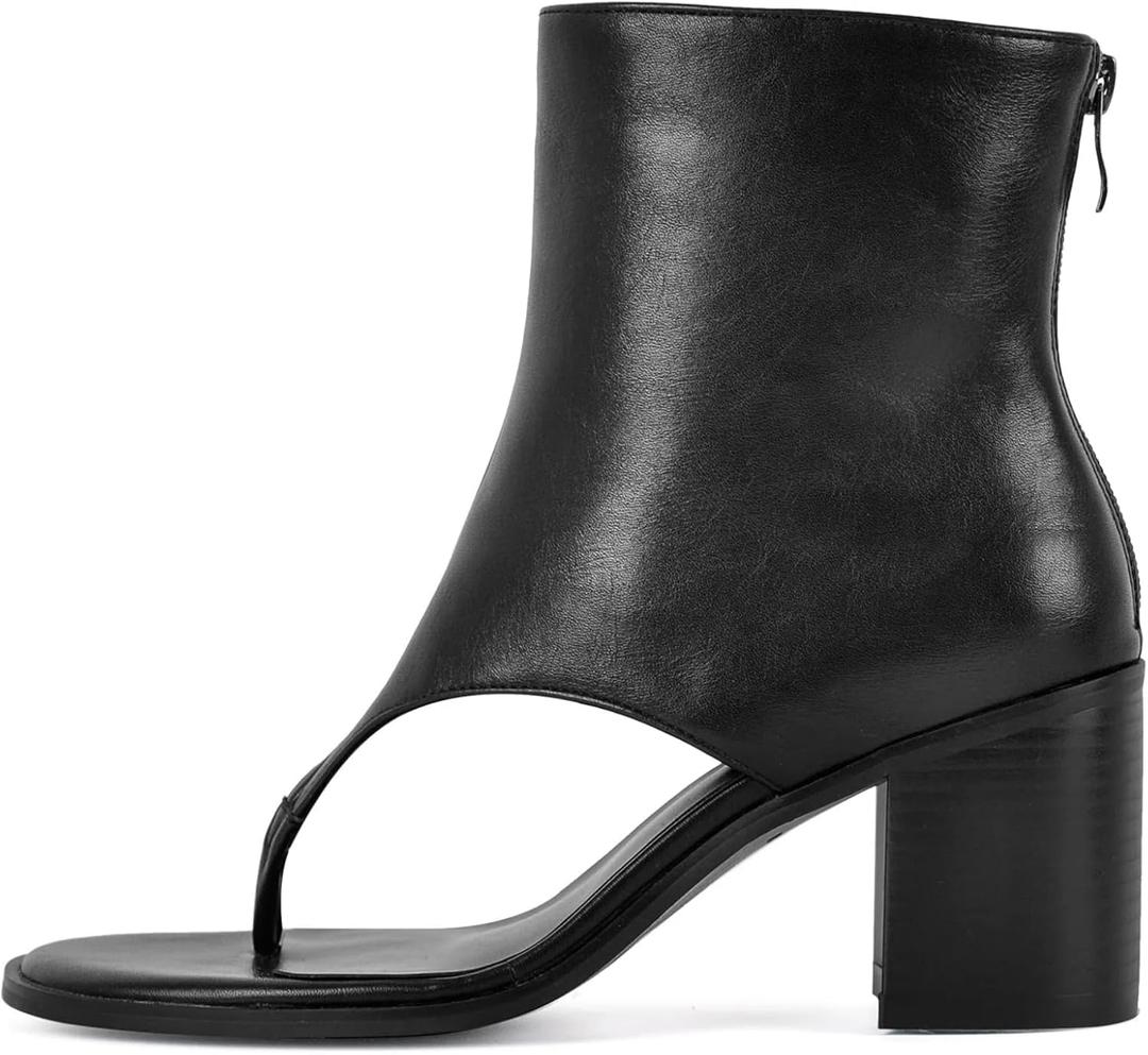 Women's Flip Flops Round Toe Sandal Boots Solid Color Back Zipper Block Heels 7.5