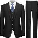 Cooper & Nelson Men's Suit Slim Fit, 3 Piece Suits for Men, One Button Solid Jacket Vest Pants with Tie, Tuxedo Set (Large, Black)
