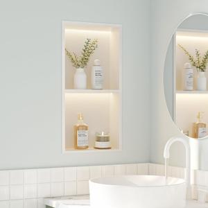 2-Tiers 12x24 Wall Niche with LED Light Strips, White Shower Niche Cabinet, Stainless Steel Bathroom Shelf, NO Tile Needed Recessed Storage Organizer (Non-dimmable LED Light)