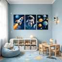 Pormipone Space Wall Art 3 Panel Canvas 16x24 inch Rocket Astronaut Planet, Size: 24"L x 16"W