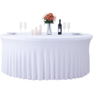GALLETY White Table Cloth for 5FT Round Tables, Fitted Spandex 120 inch Round Tablecloth, Wrinkle Free White Table Skirt for Receptions Birthday Holiday Dinner Banquet Engagement Party Decoration
