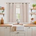 YoungsTex Natural Linen Curtains 45 Inch Long for Kitchen Window - Short Length Semi Sheer Drapes with Bronze Grommet Textured Light Filtering for Bedroom Bathroom, 2 Panels, 42 X 45 Inch