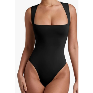 REORIA Butsmooth® Women’s Sexy Sleeveless Square Neck Double Lined Basic Bodysuit Tank Tops M