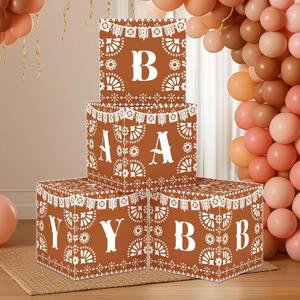 Marspark 4 Pcs Cielito Lindo Baby Shower Decorations Cielito Lindo Baby Blocks Boxes with Letter Mexican Party Decorations Papel Picado Box for Gender Reveal Birthday Fiesta Photo Props(Brown)