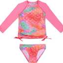 weVSwe Girls Rash Guard Swimsuit Rare Hem Cuffs Bathing Suit UPF 50+ Protection (3-4T, Green Fish Scales)