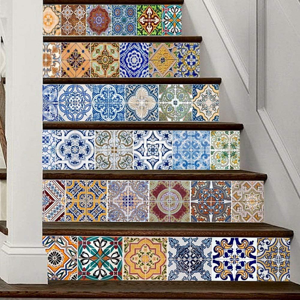 6 Strips Stair Risers Stickers Peel and Stick Stair Decals Removable Self-Adhesive Vinyl Staircase Stickers, 39.37" L x 7.08" W for 6 Steps