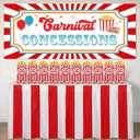 52 Pcs Carnival Circus Party Decorations Concession Stand Supplies Kit with Concession Banner 50 Popcorn Bag 1oz Red and White Striped Table Skirt Movie Night Decor for Carnival Circus Party