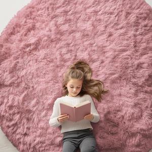 OLANLY Pale Pink Round Rugs for Bedroom - Machine Washable, 7 ft Circle Area Rugs for Living Room, Soft and Fluffy Shaggy Carpet for Teen Girls and Boys, Nursery Rooms, Dorms, Home Decor Aesthetic
