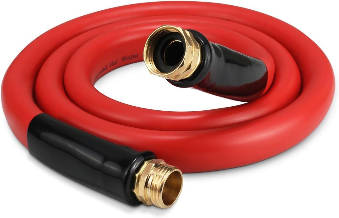 Garden Hose 5 ft x 5/8 Hot Water Hose,-50F to 190F,Burst 600Psi Flexible & Lightweight Upgraded Rubber Hoses,3/4 Solid Fittings for All-weather Outdoor Lawn & Garden