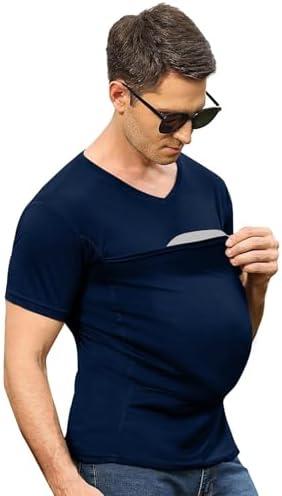 Mens Dad Shirts Baby Carrier Shirt Short Sleeve Skin to Skin New Dad Gifts T-Shirt with Pocket XL