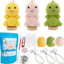 Alvian Dinosaur Crochet Amigurumi Kit for Beginners Crochet Starter Kits Craft Knitting Crocheting Kits with Step-by-Step Video Tutorials, DIY Crochet Animal Kits 3 Pack Dinosaurs