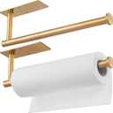 Paper Towel Holder Under Cabinet, Self Adhesive Wall Mount Paper Towel Holder, SUS304 Stainless Steel Under Cupboard Paper Towel Holder for Kitchen, Pantry, Sink, Bathroom,Gold