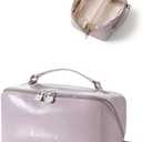 EACHY Travel Makeup Bag, Large Capacity Cosmetic Bag for Women, Waterproof PU Leather, Flat Open Portable Toiletry Bag for Skincare, Brushes & Travel Essentials