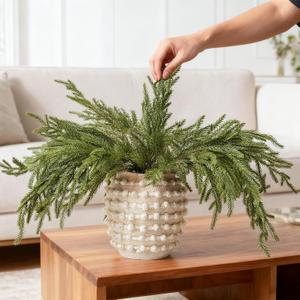 DN DECONATION Artificial Christmas Norfolk Pine Stems, Faux Pine Branches 35.4" 6PCS - Real Touch PE Greenery Fake Pine Needles for Vase Arrangements, Winter, Holiday Indoor Outdoor Home Decor (Set of 6, Green90)