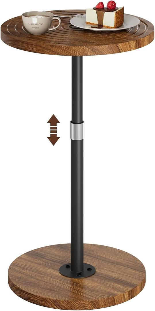 Asgolion Round Small Side Table, Adjustable-Height Drink Table, Pedestal Martini Stand, Weighted Base Cocktail Table Accent Nightstand for Living Room, Bedroom, Bathroom, Office, Walnut (11.8"D x 11.8"W x 30"H)