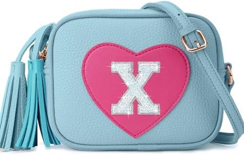 OYLOLA Birthday Gifts for Girl Initial Girls Purse Toddler Purse Kids Purses Toddler Girl Gifts Heart Purses for Girls Blue X